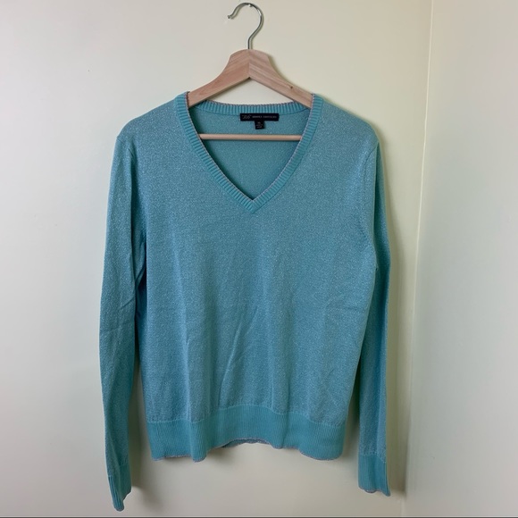 Brooks Brothers Light Blue Metallic V-Neck Sweater - Picture 2 of 10